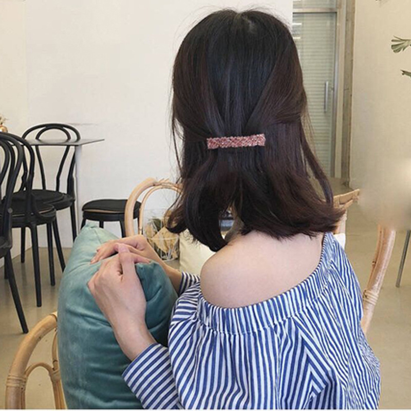 Korean Jewelry Rhinestone Headdress Barrettes Four Rows Crystal Fishing Line Woven Side Clip Exquisite Word Spring Clip Hair Accessory Women