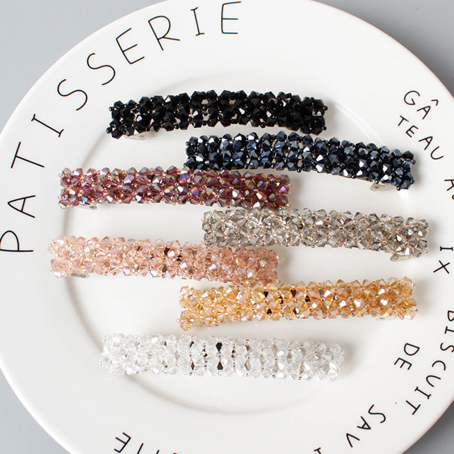 Korean Jewelry Rhinestone Headdress Barrettes Four Rows Crystal Fishing Line Woven Side Clip Exquisite Word Spring Clip Hair Accessory Women