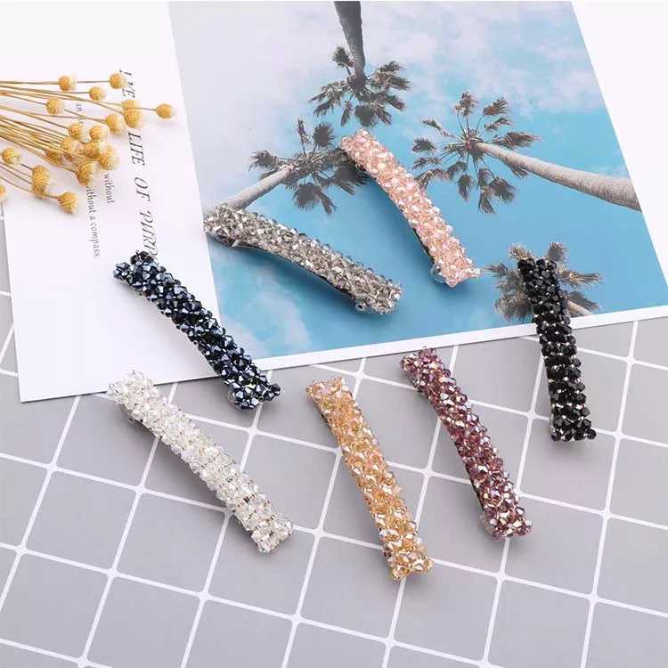 Korean Jewelry Rhinestone Headdress Barrettes Four Rows Crystal Fishing Line Woven Side Clip Exquisite Word Spring Clip Hair Accessory Women
