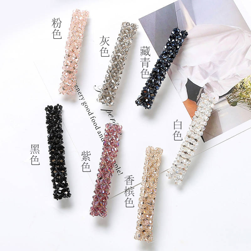 Korean Jewelry Rhinestone Headdress Barrettes Four Rows Crystal Fishing Line Woven Side Clip Exquisite Word Spring Clip Hair Accessory Women