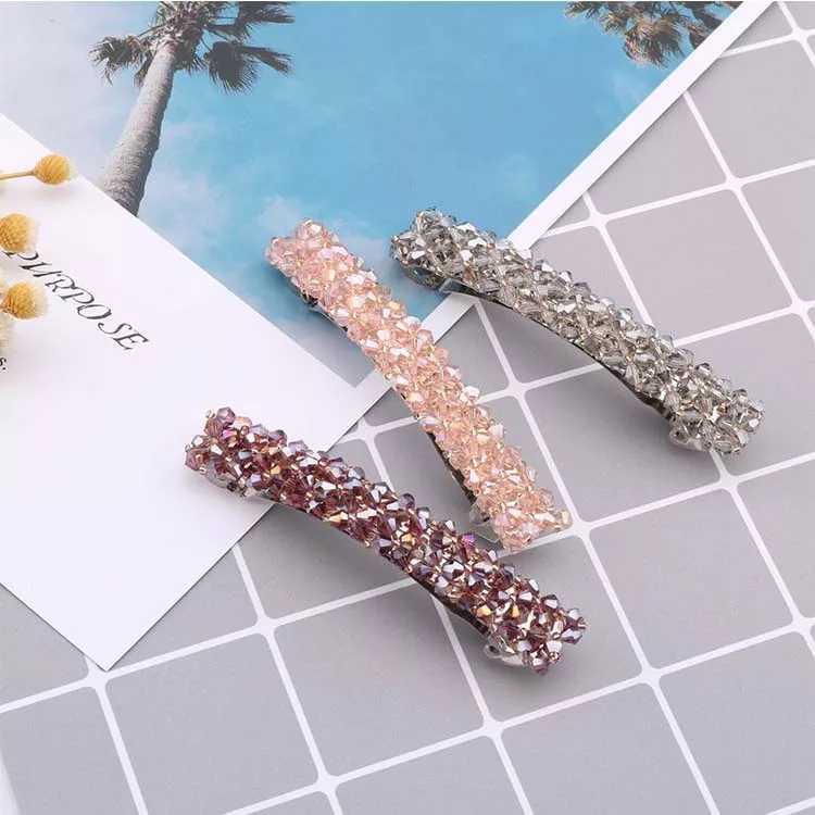 Korean Jewelry Rhinestone Headdress Barrettes Four Rows Crystal Fishing Line Woven Side Clip Exquisite Word Spring Clip Hair Accessory Women