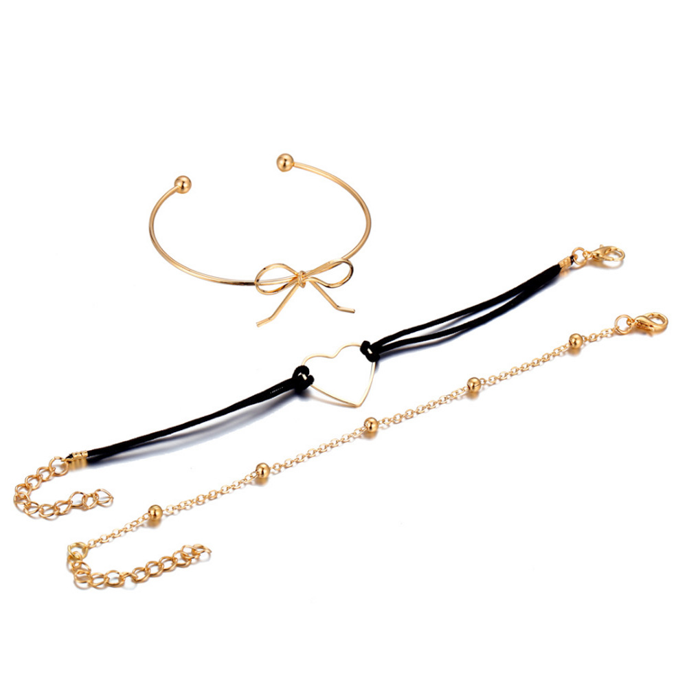AliExpress Cross-Border Fashion Accessory/Jewelry Hollow Love Alloy Bow Set Bracelet for Women in Stock