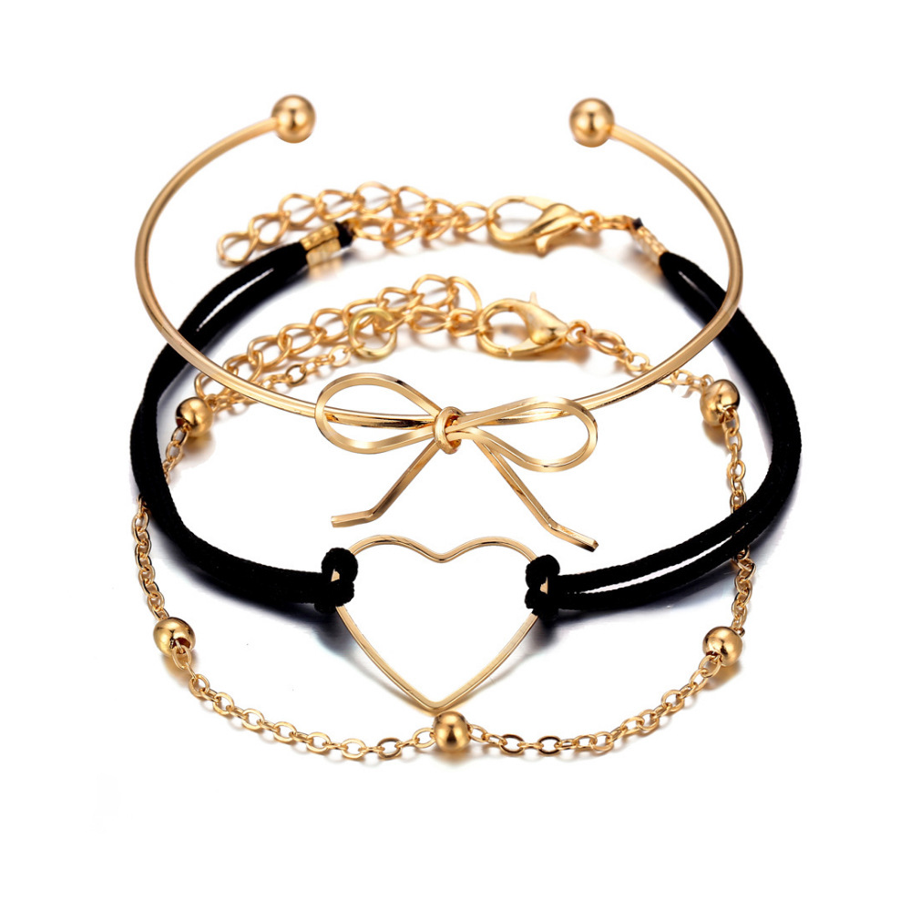 AliExpress Cross-Border Fashion Accessory/Jewelry Hollow Love Alloy Bow Set Bracelet for Women in Stock