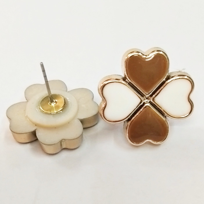 Internet Celebrity Mori Women&#039;s Lucky Four-Leaf Clover Acrylic Small Ear Studs Women&#039;s Anti-Allergy Earrings Plastic Jewelry Accessory Beaded
