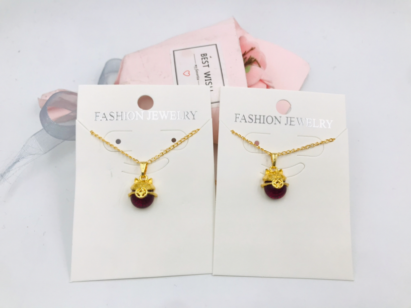 Imitation Jade Jewelry Gold Necklace Lucky Cat Gold Inlaid with Jade Pendant Women's Necklace Accessory/Jewelry
