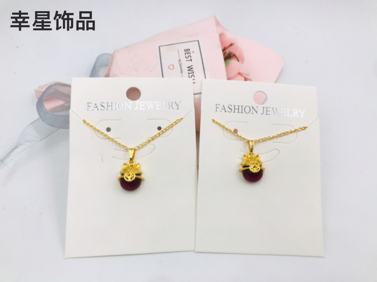 Imitation Jade Jewelry Gold Necklace Lucky Cat Gold Inlaid with Jade Pendant Women&#039;s Necklace Accessory/Jewelry