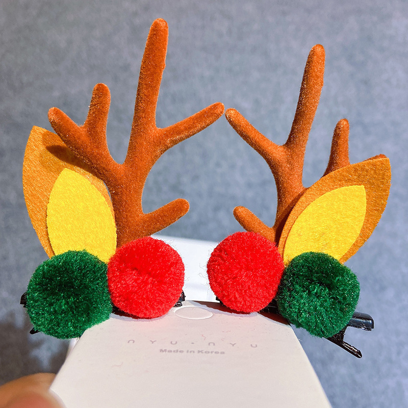 Christmas Barrettes Head Hair Clip Barrettes Headdress New Year Red Hair Accessory Female Online Influencer Antlers Hairpin Cute Jewelry