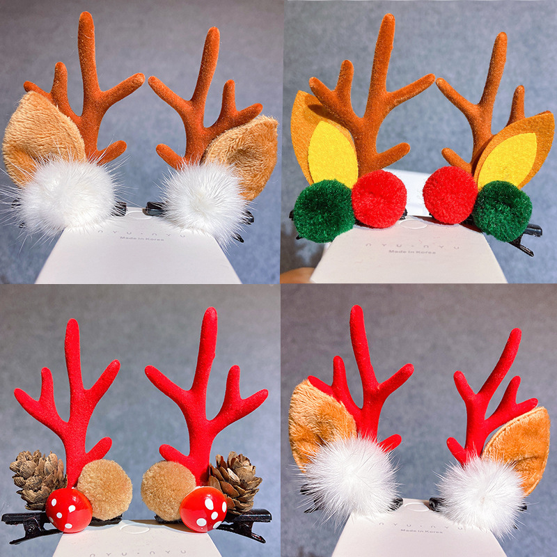 Christmas Barrettes Head Hair Clip Barrettes Headdress New Year Red Hair Accessory Female Online Influencer Antlers Hairpin Cute Jewelry