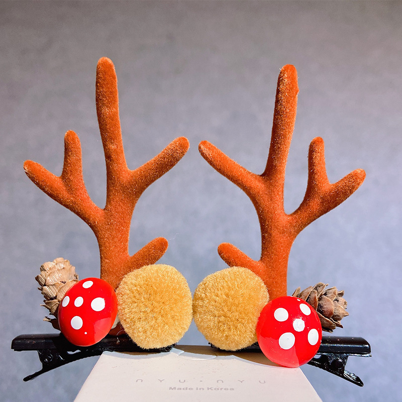 Christmas Barrettes Head Hair Clip Barrettes Headdress New Year Red Hair Accessory Female Online Influencer Antlers Hairpin Cute Jewelry