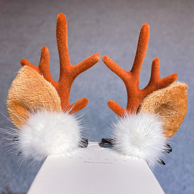 Christmas Barrettes Head Hair Clip Barrettes Headdress New Year Red Hair Accessory Female Online Influencer Antlers Hairpin Cute Jewelry