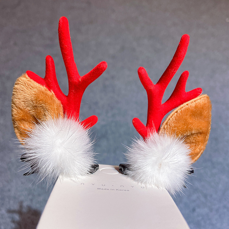 Christmas Barrettes Head Hair Clip Barrettes Headdress New Year Red Hair Accessory Female Online Influencer Antlers Hairpin Cute Jewelry