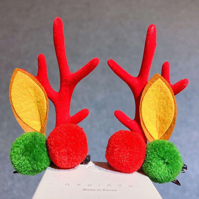 Christmas Barrettes Head Hair Clip Barrettes Headdress New Year Red Hair Accessory Female Online Influencer Antlers Hairpin Cute Jewelry