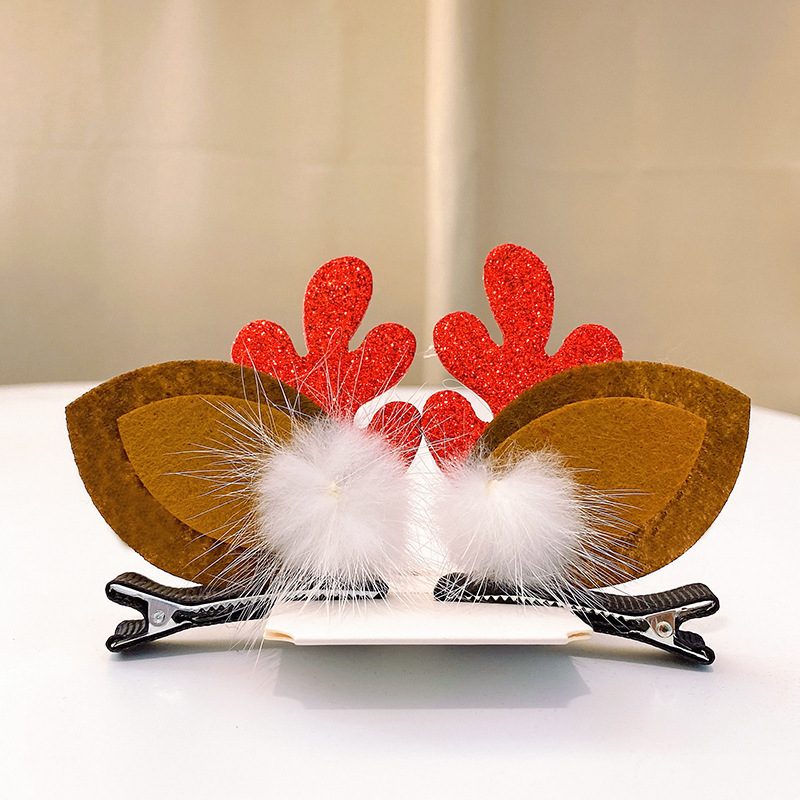 Christmas Barrettes Head Hair Clip Barrettes Headdress New Year Red Hair Accessory Female Online Influencer Antlers Hairpin Cute Jewelry