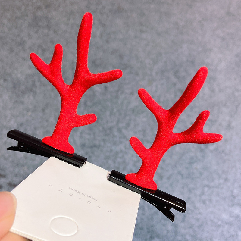 Christmas Barrettes Head Hair Clip Barrettes Headdress New Year Red Hair Accessory Female Online Influencer Antlers Hairpin Cute Jewelry