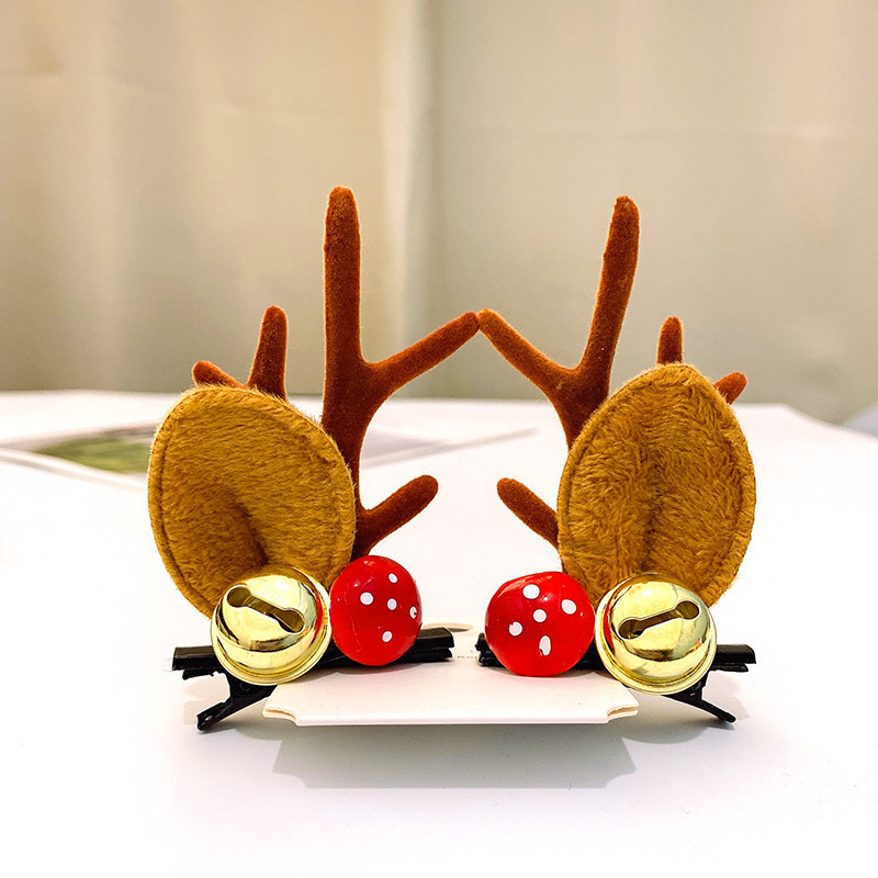 Christmas Barrettes Head Hair Clip Barrettes Headdress New Year Red Hair Accessory Female Online Influencer Antlers Hairpin Cute Jewelry
