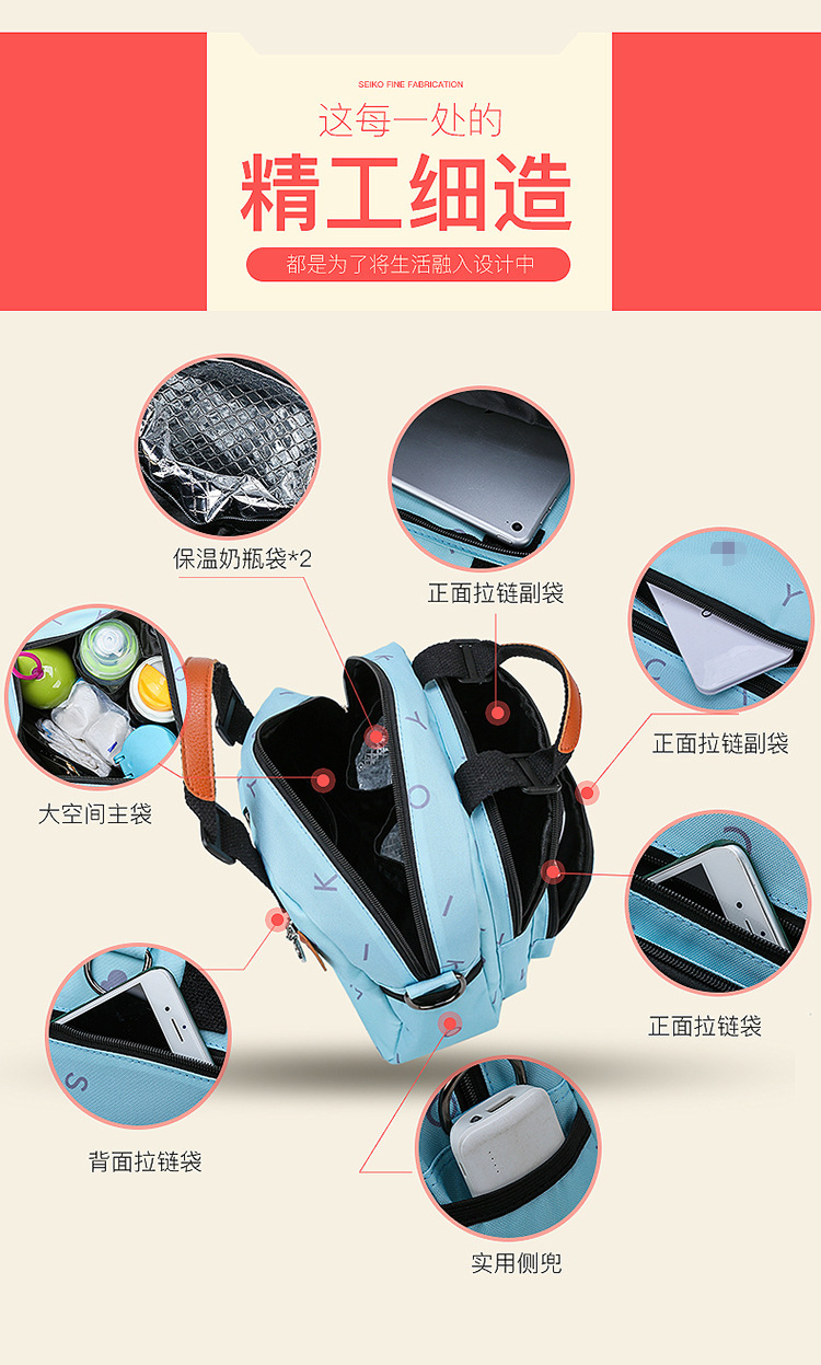 Korean Style Fashion Cartoon Printed Backpack Baby Diaper Bag Multi-Functional Shoulder Bag Small Portable Outing Handbags for Moms