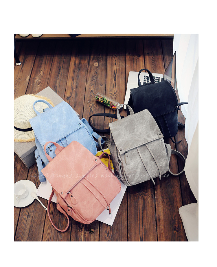 College Wind Backpack Womens 2020 Cross-Border New Trend PU Leather Handbags Fashion Solid Color Ladies Bags