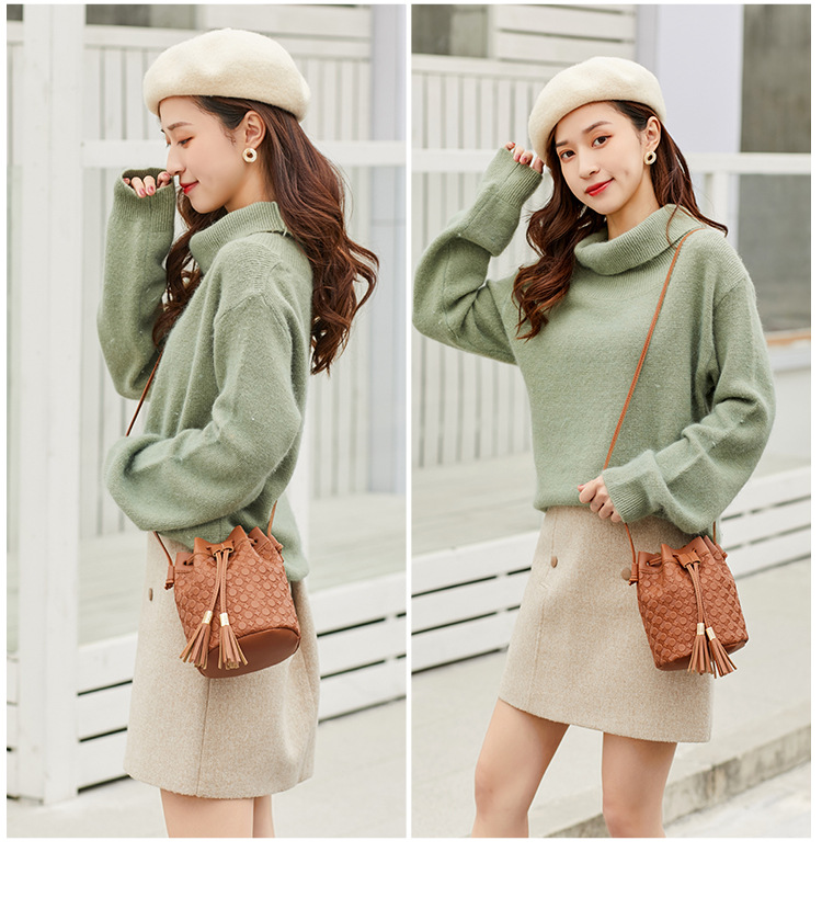 2021 New Fashion Trendy Bag Female Drawstring Tassel Bucket Bag Crossbody All-Match Bag Handbags Women