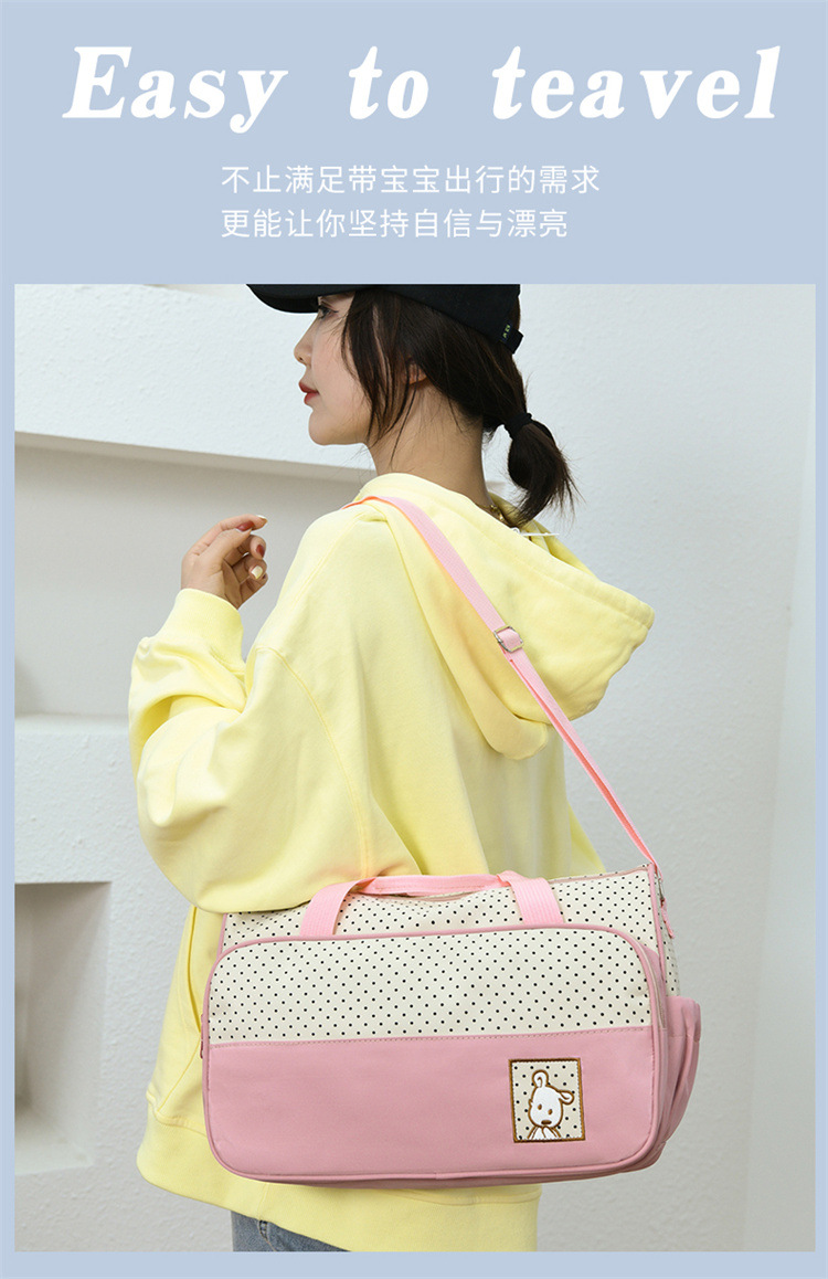 Foreign Trade Wholesale Fashion Fashion Shoulder Handbags for Moms Careful Large and Small Five-Piece Set Baby Diaper Bag Mother Bag Delivery