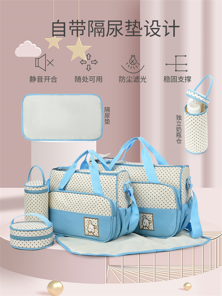 Foreign Trade Wholesale Fashion Fashion Shoulder Handbags for Moms Careful Large and Small Five-Piece Set Baby Diaper Bag Mother Bag Delivery
