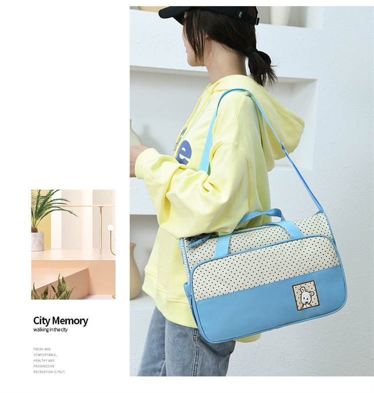 Foreign Trade Wholesale Fashion Fashion Shoulder Handbags for Moms Careful Large and Small Five-Piece Set Baby Diaper Bag Mother Bag Delivery