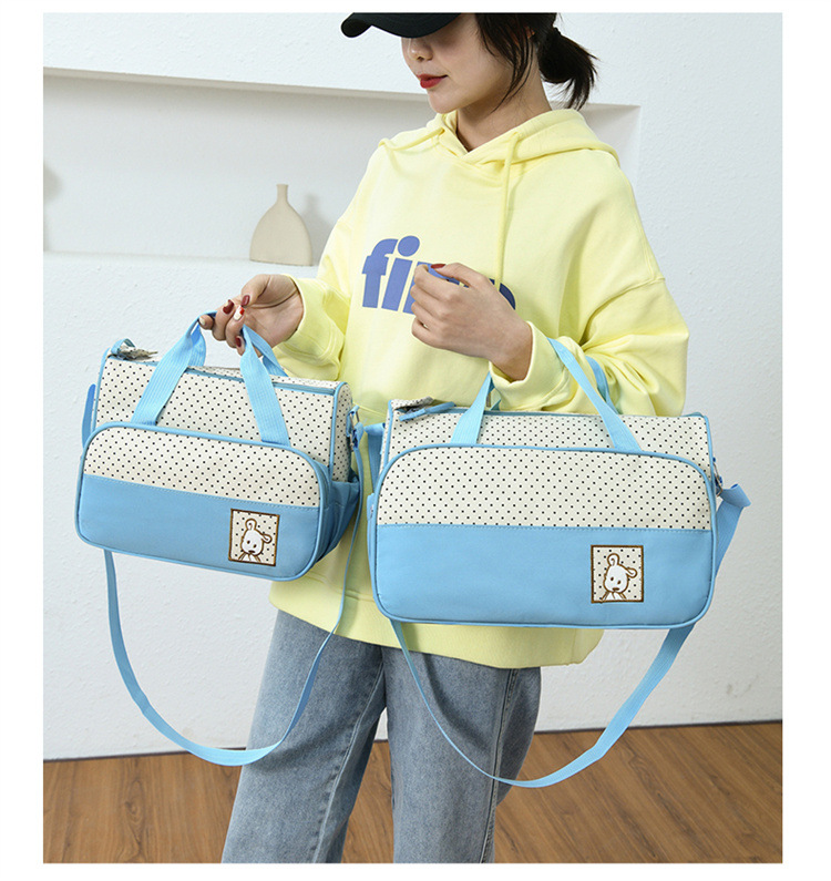 Foreign Trade Wholesale Fashion Fashion Shoulder Handbags for Moms Careful Large and Small Five-Piece Set Baby Diaper Bag Mother Bag Delivery