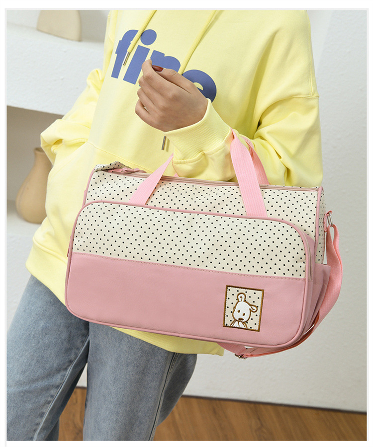 Foreign Trade Wholesale Fashion Fashion Shoulder Handbags for Moms Careful Large and Small Five-Piece Set Baby Diaper Bag Mother Bag Delivery