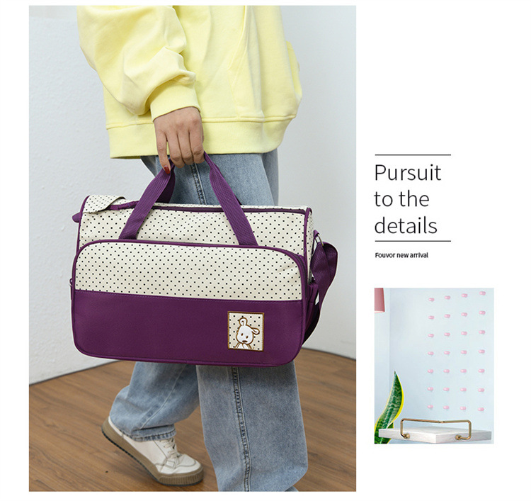 Foreign Trade Wholesale Fashion Fashion Shoulder Handbags for Moms Careful Large and Small Five-Piece Set Baby Diaper Bag Mother Bag Delivery