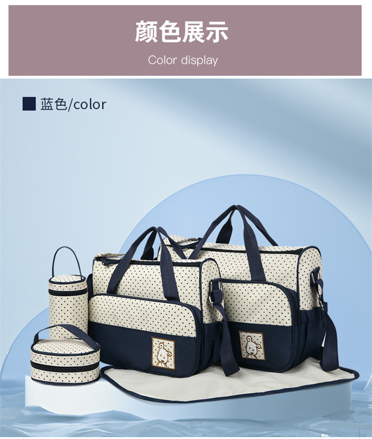 Foreign Trade Wholesale Fashion Fashion Shoulder Handbags for Moms Careful Large and Small Five-Piece Set Baby Diaper Bag Mother Bag Delivery