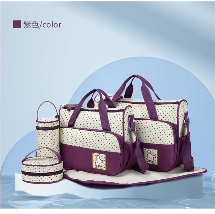 Foreign Trade Wholesale Fashion Fashion Shoulder Handbags for Moms Careful Large and Small Five-Piece Set Baby Diaper Bag Mother Bag Delivery