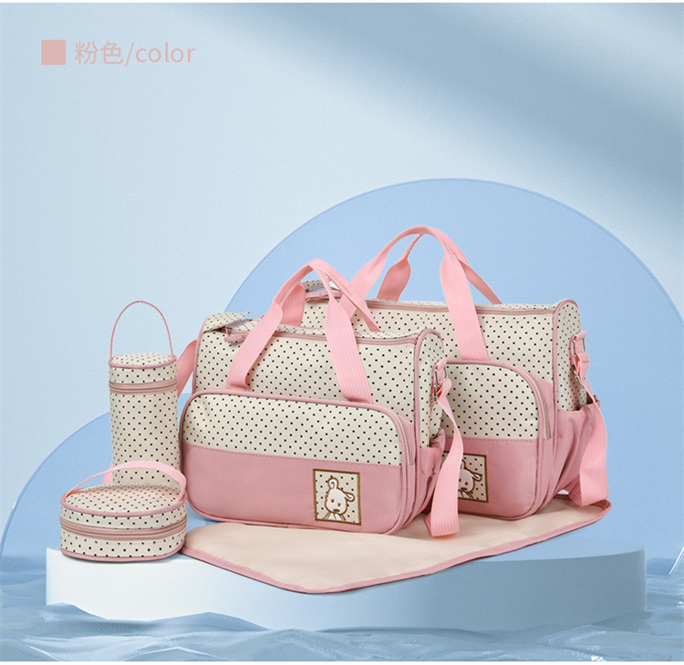 Foreign Trade Wholesale Fashion Fashion Shoulder Handbags for Moms Careful Large and Small Five-Piece Set Baby Diaper Bag Mother Bag Delivery