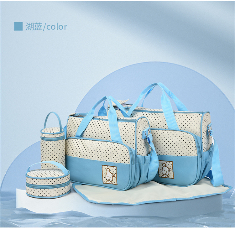Foreign Trade Wholesale Fashion Fashion Shoulder Handbags for Moms Careful Large and Small Five-Piece Set Baby Diaper Bag Mother Bag Delivery