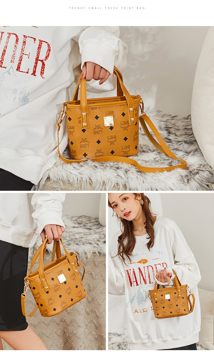 Women's Handbags 2021 New Printed Contrast Color Crossbody Small Bucket Bag Fashion All-Match Mobile Phone Bag Gift Bag