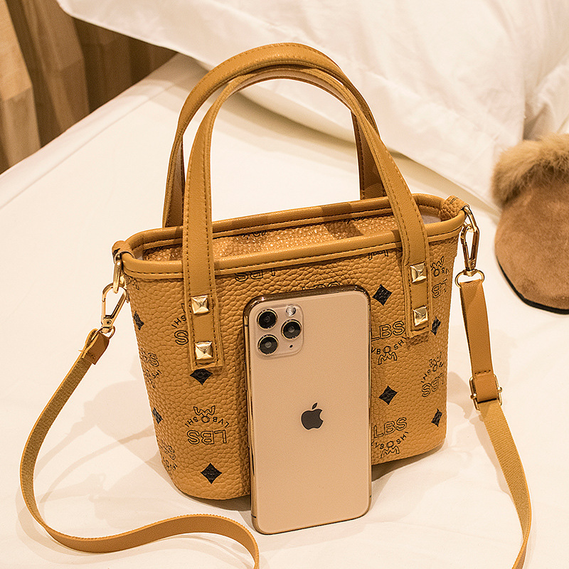 Women&#039;s Handbags 2021 New Printed Contrast Color Crossbody Small Bucket Bag Fashion All-Match Mobile Phone Bag Gift Bag