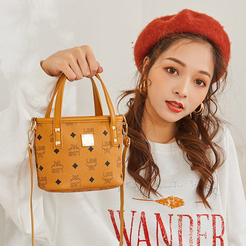 Women&#039;s Handbags 2021 New Printed Contrast Color Crossbody Small Bucket Bag Fashion All-Match Mobile Phone Bag Gift Bag