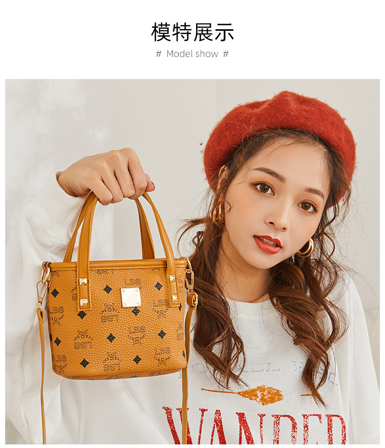 Women's Handbags 2021 New Printed Contrast Color Crossbody Small Bucket Bag Fashion All-Match Mobile Phone Bag Gift Bag