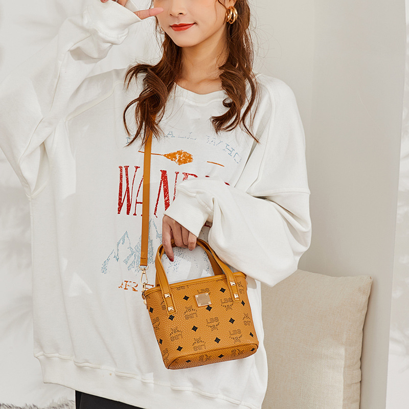 Women&#039;s Handbags 2021 New Printed Contrast Color Crossbody Small Bucket Bag Fashion All-Match Mobile Phone Bag Gift Bag