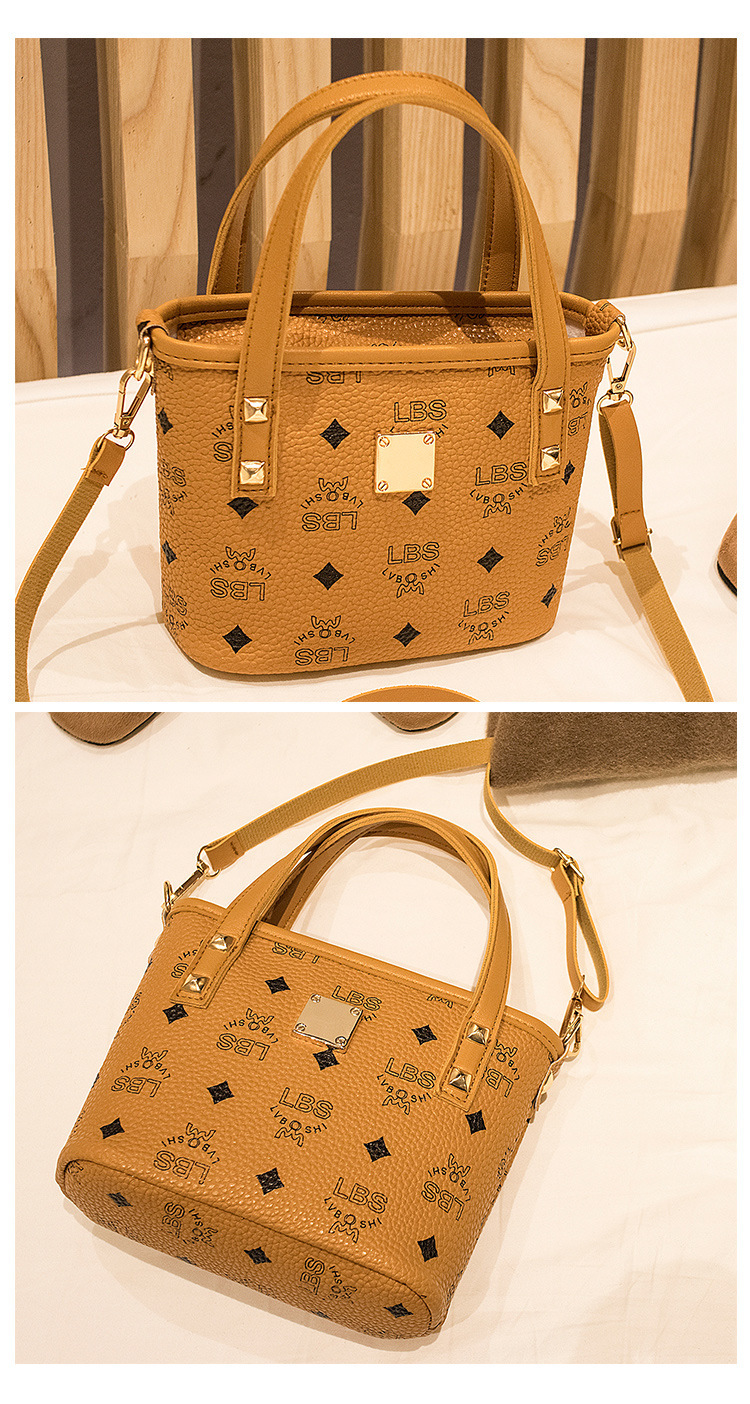 Women's Handbags 2021 New Printed Contrast Color Crossbody Small Bucket Bag Fashion All-Match Mobile Phone Bag Gift Bag
