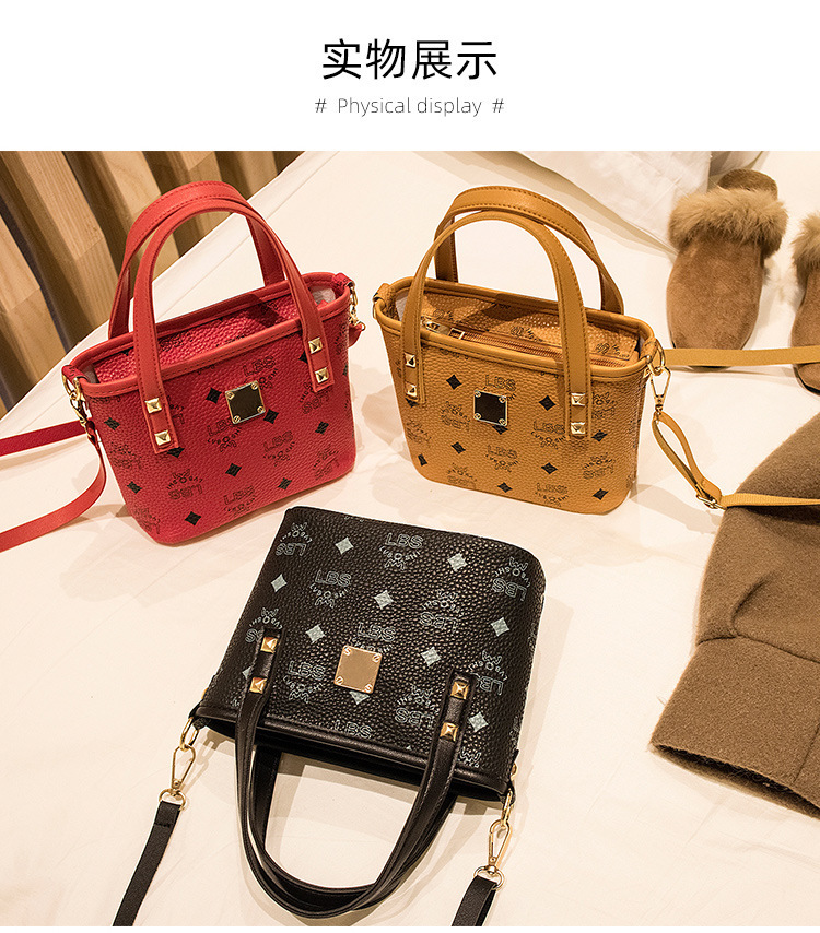 Women's Handbags 2021 New Printed Contrast Color Crossbody Small Bucket Bag Fashion All-Match Mobile Phone Bag Gift Bag