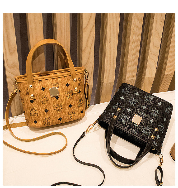 Women's Handbags 2021 New Printed Contrast Color Crossbody Small Bucket Bag Fashion All-Match Mobile Phone Bag Gift Bag