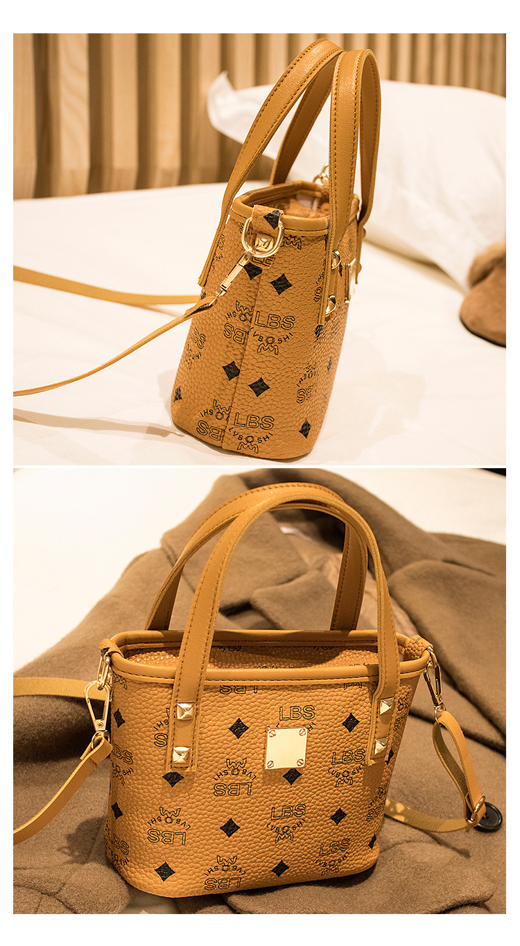 Women's Handbags 2021 New Printed Contrast Color Crossbody Small Bucket Bag Fashion All-Match Mobile Phone Bag Gift Bag
