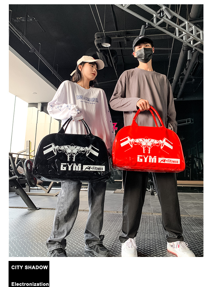 Customizable Gym Bag Fashion PVC Patent Leather Mirror Waterproof Men's and Women's Handbags Gymnastic Valise Factory Direct Sales