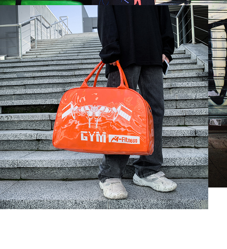 Customizable Gym Bag Fashion PVC Patent Leather Mirror Waterproof Men's and Women's Handbags Gymnastic Valise Factory Direct Sales