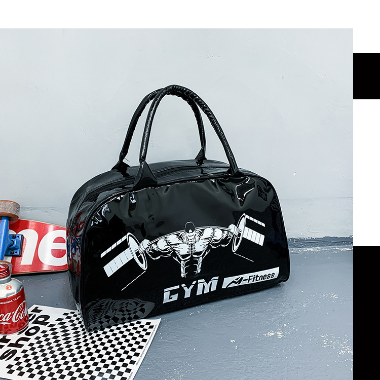Customizable Gym Bag Fashion PVC Patent Leather Mirror Waterproof Men's and Women's Handbags Gymnastic Valise Factory Direct Sales