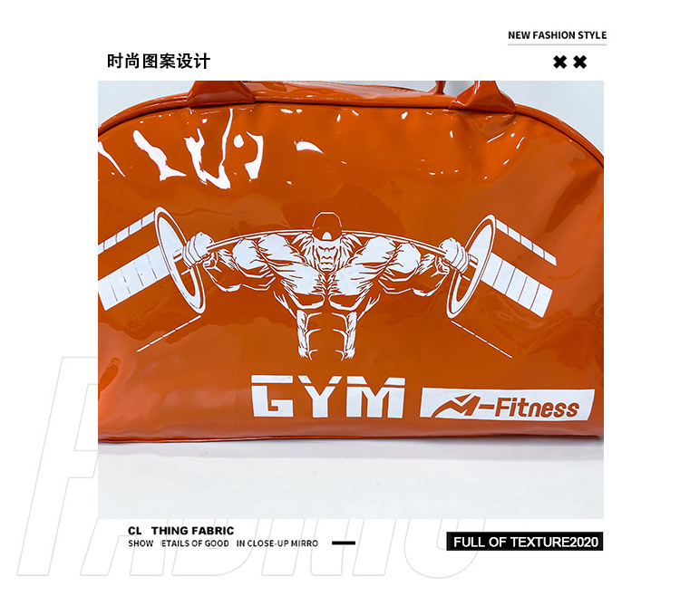 Customizable Gym Bag Fashion PVC Patent Leather Mirror Waterproof Men's and Women's Handbags Gymnastic Valise Factory Direct Sales