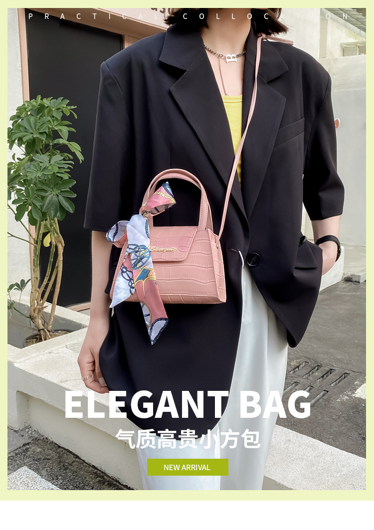 Silk Scarf Fashion Messenger Bag Lady Handbags Stone Pattern Portable Shoulder Bag Kelly Bag Cross-Border Wholesale