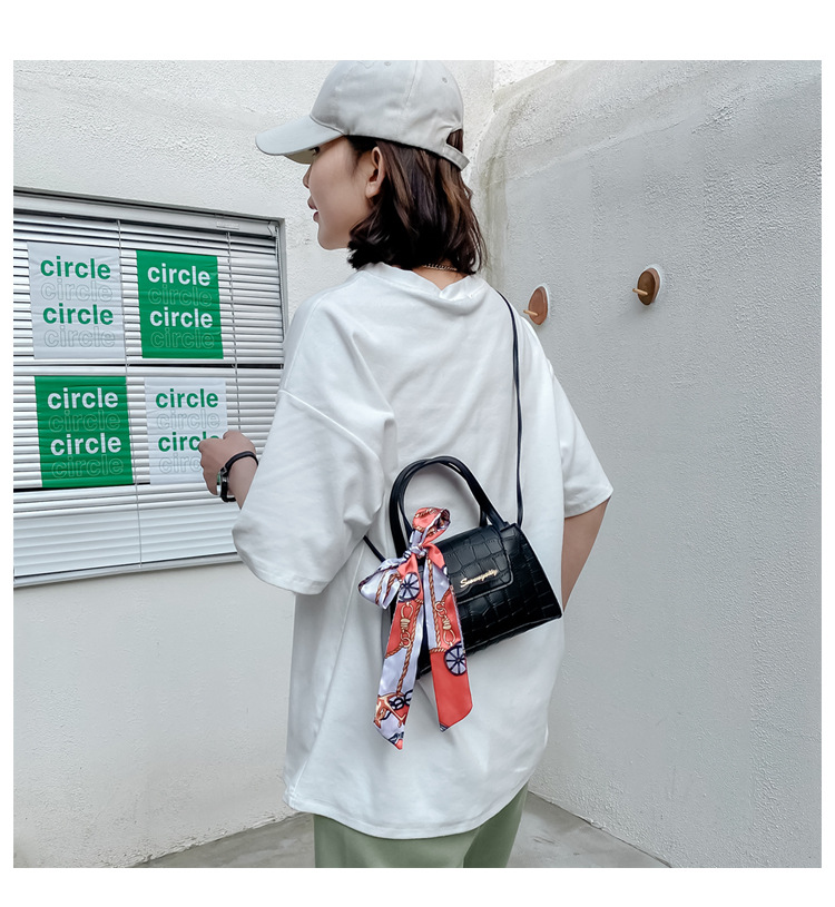 Silk Scarf Fashion Messenger Bag Lady Handbags Stone Pattern Portable Shoulder Bag Kelly Bag Cross-Border Wholesale