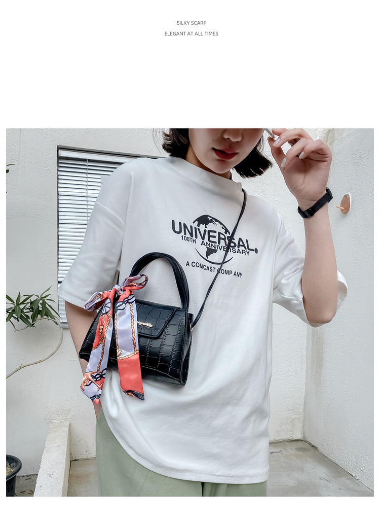 Silk Scarf Fashion Messenger Bag Lady Handbags Stone Pattern Portable Shoulder Bag Kelly Bag Cross-Border Wholesale