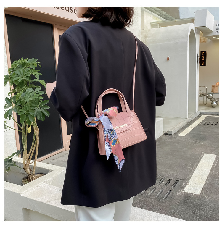 Silk Scarf Fashion Messenger Bag Lady Handbags Stone Pattern Portable Shoulder Bag Kelly Bag Cross-Border Wholesale