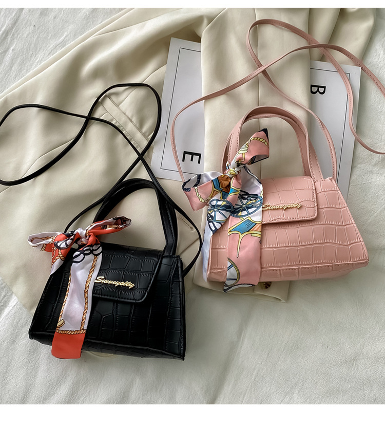 Silk Scarf Fashion Messenger Bag Lady Handbags Stone Pattern Portable Shoulder Bag Kelly Bag Cross-Border Wholesale